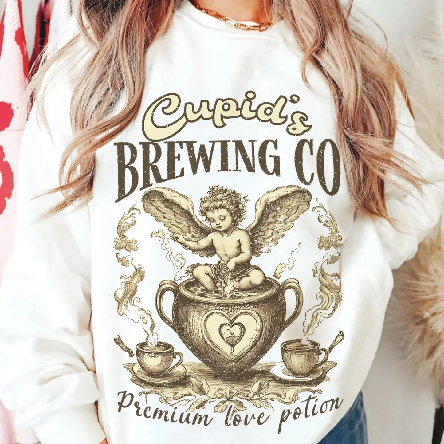 Cupids Brewing Company Valentine Sweatshirts & Tees  : Sand / L / Sweatshirt