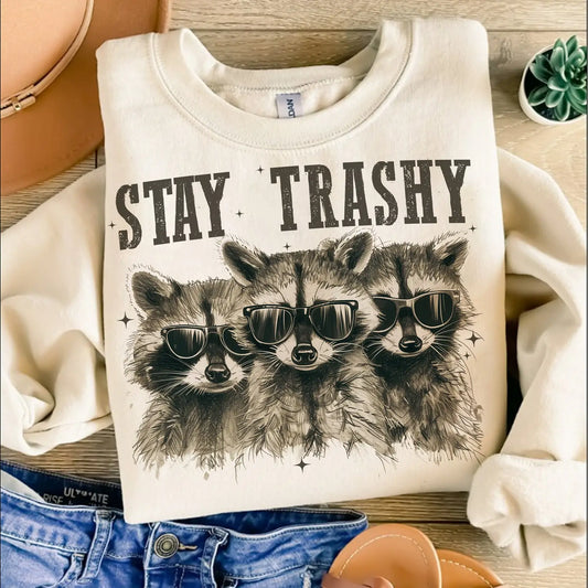 Feral Stay Trashy Raccoon Tees -Sweatshirts : Sand / XL / Sweatshirt